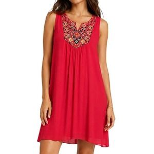 Luxology Women Pink Boho Embroidered Bib Sleeveless Mini Dress Size 10‎ Lined